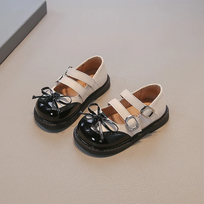

New Spring Autumn Kids Fashion Dress Shoe Elegant Casual Princess Flats Girls Flats Bow Children's Leather Shoes Mary Jane Shoes