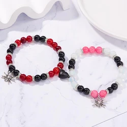 2 Pcs Halloween Spider Couple Bracelets For Women Men Heart Magnetic Matching Bangles Stone Crystal Beads Bracelets Jewelry K