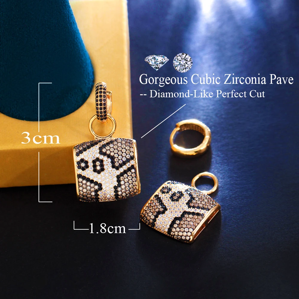 Pera Gorgeous Western Women Mosaic CZ Leopard Printed Drop Dangle Earrings Luxury 3 Layers Gold Plated Jewelry Wedding Gift E877