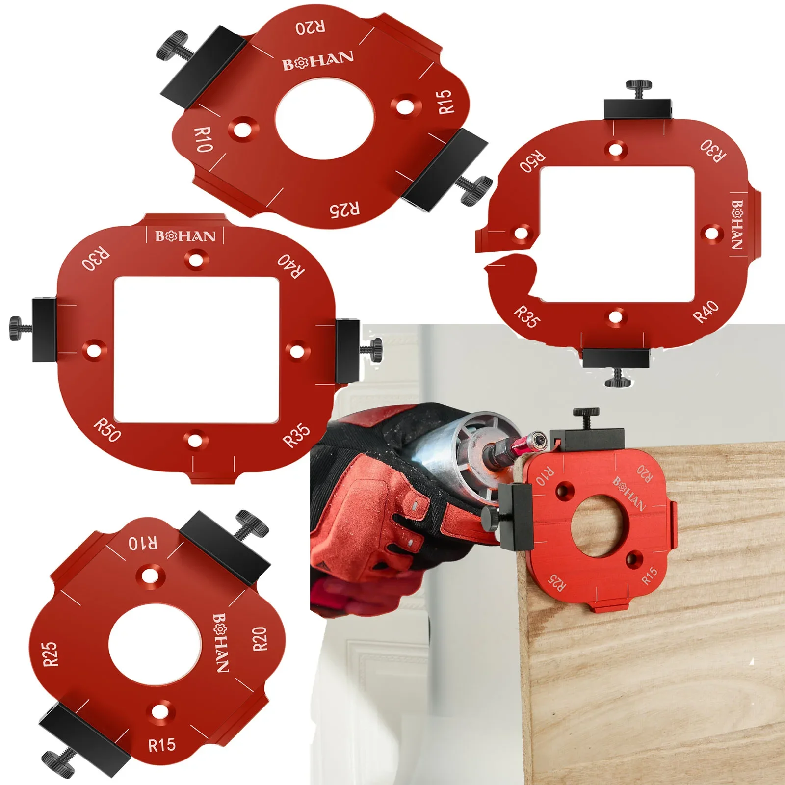 2Pcs Woodworking Router Round Corner Radius Template Aluminum Alloy Radius Jig Router Template Positioning Jig for R10 to R50