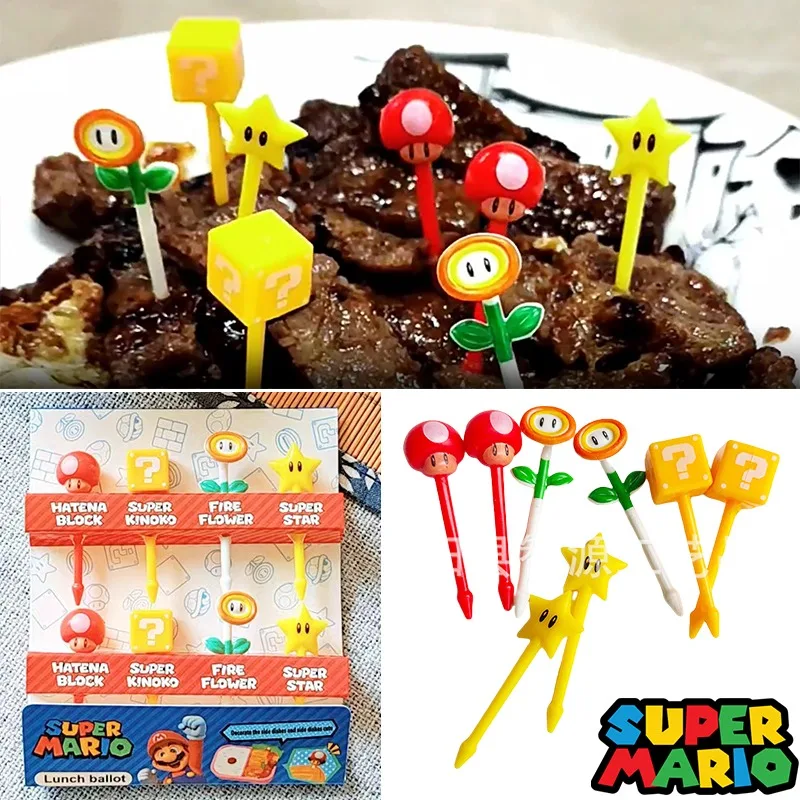 Super Mario Fork Mini Fruit Fork Bento Decoration Creative Anime Kids Snack Cake Dessert Lunch Accessories Food Plastic Forks