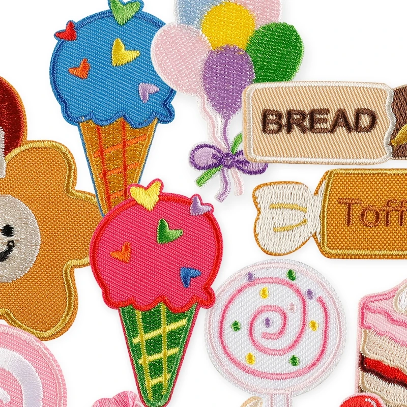 12 Stück süße, selbstklebende Aufnäher für Kleidung, Eiscreme, Kinder, zum Aufnähen oder Aufbügeln, bestickte Aufkleber, Stoffe, DIY-Set, Jacke – Detail 5
