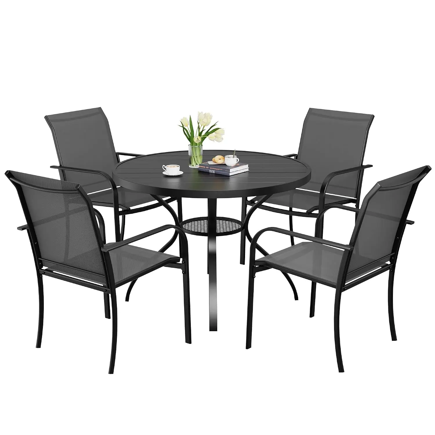5-Piece Patio Dining Set with 4 Textilene Chairs & 41