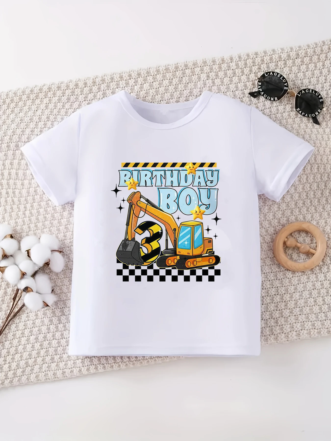 

3rd Birthday Boy Excavator Stars Printed T Shirt Boys The Best Birthday Gift T-Shirt Funny Kids Clothes