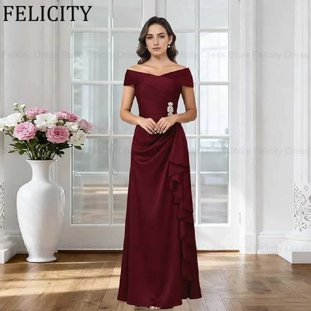 

FELICITY Customized Satin Modern Mother of the Bride Dress 2026 Mermaid Ruffles V-Neck Wedding Guest Dress Party Evening Gowns
