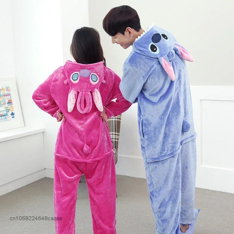 Disney Cartoon Stitch One Piece Set Pajamas Couples Cartoon Anime Home Clothes Women Men plush Jumpsuits Y2k Cosplay Sleepwear