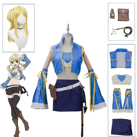 FAIRY TAIL Lucy Heartfilia Cosplay Kostym Peruk Slayers Seven Years Later Flicka Blå Kjol Uniform Kvinna Sexig Härlig Karnevalskostym 10 best sales Lucy cosplay Fairy Tail - №6