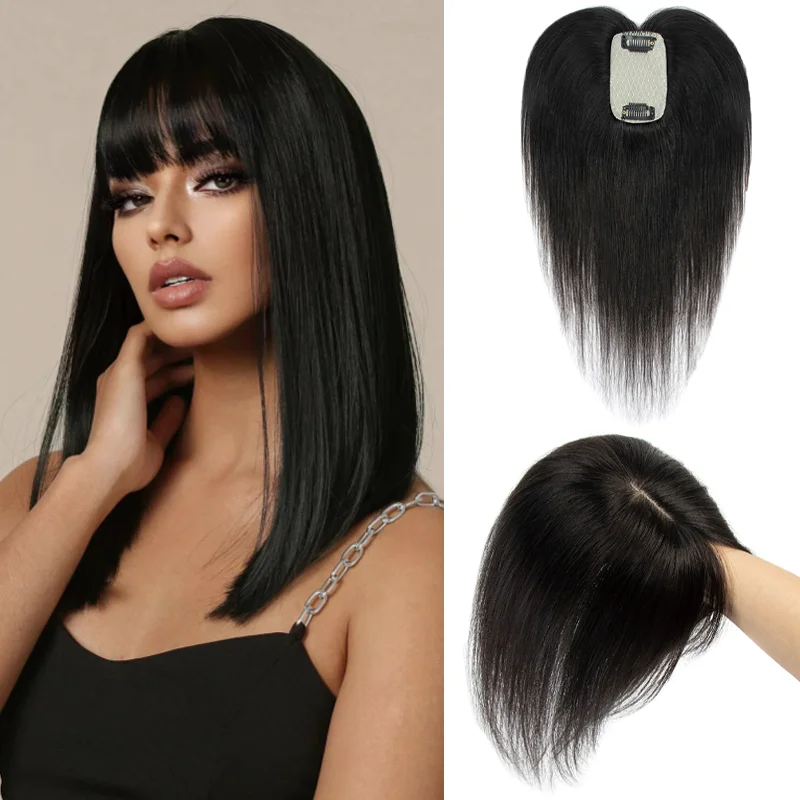 5x9cm Invisible Breathable Lace Human Hair Toppers One Piece 2 Clips Soft Natural Realistic High-Quality Women Daily Use