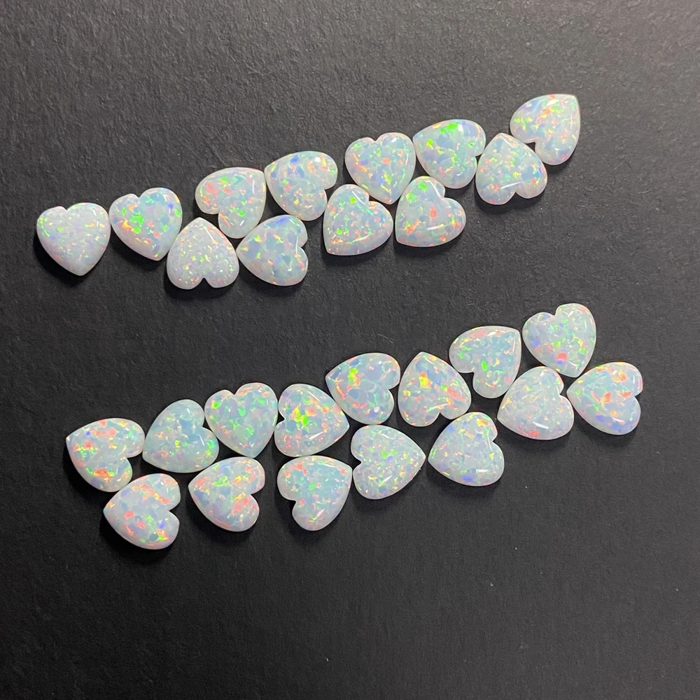 10 Pieces 1 Bag Synthetitc Flat Bottom 12mm White Fire Opal Heart Gemstone for Pendant