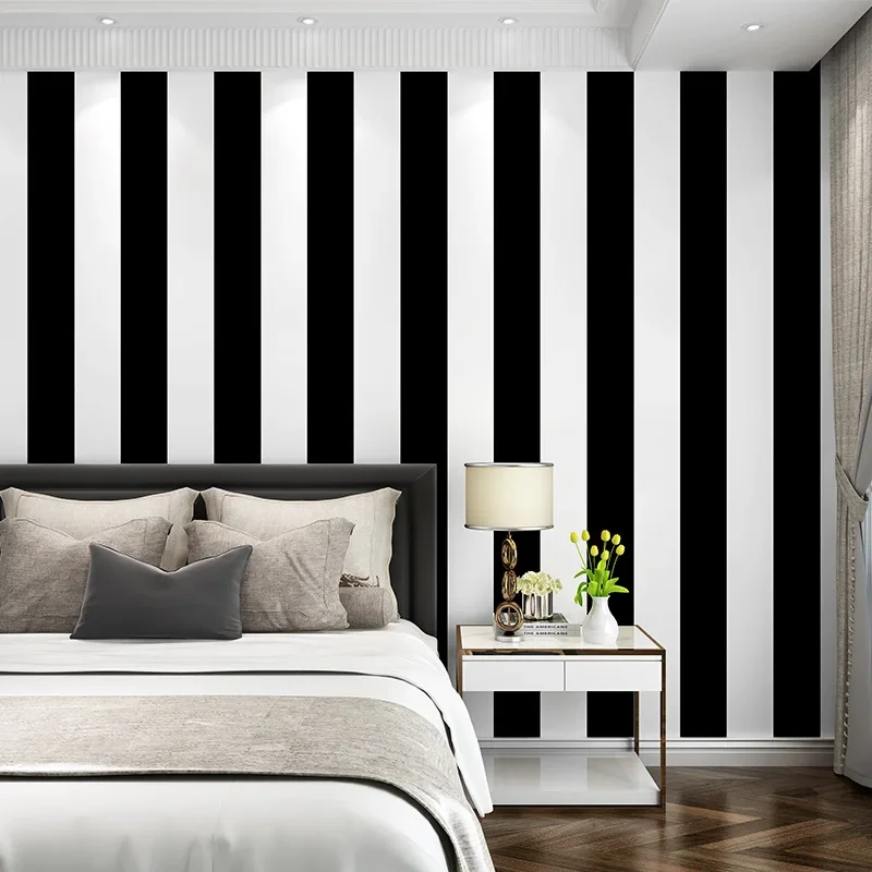 Black and white horizontal and vertical stripes wallpaper modern minimalist living room bedroom coffee restaurant clothing store