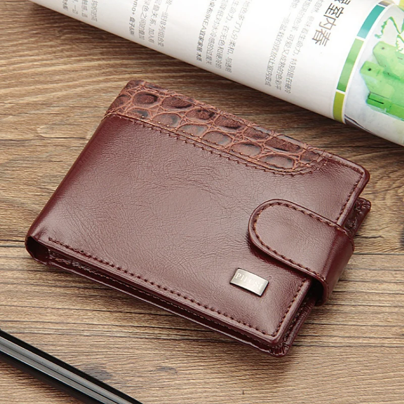 Luxury Business Man's Short Wallet Leather Buckle Men Coin Purses Vintage Money Clip