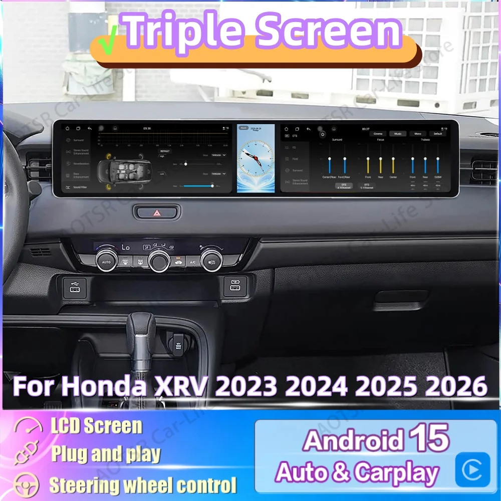 Triple Screen Android Radio For For Honda XRV 2023 2024 2025 2026 Car Multimedia Player GPS Navigation CarPlay Auto Head Unit