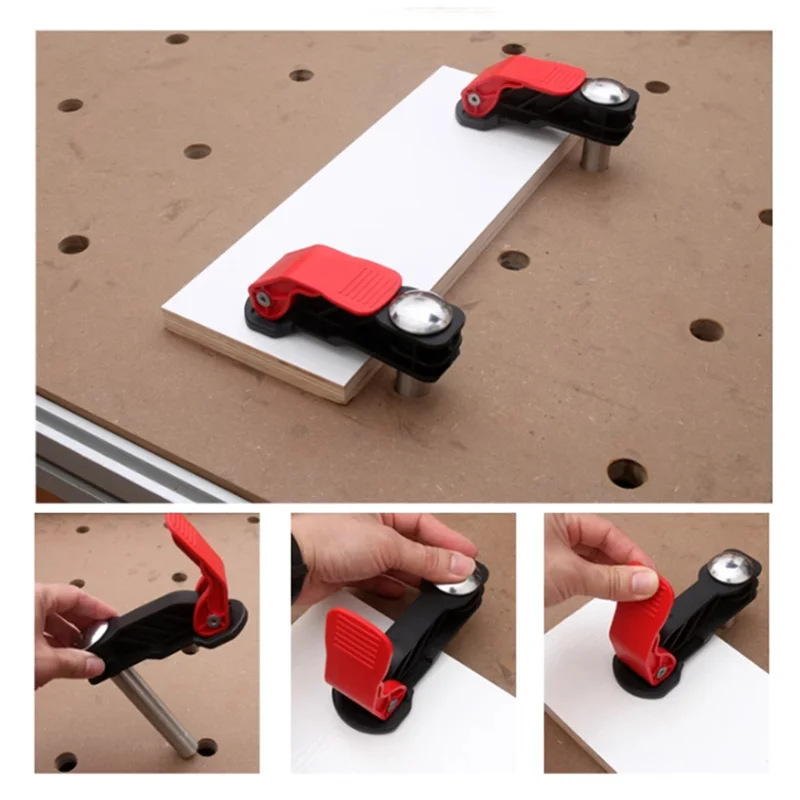 

B03C-2Pc Workbench Dog Holes Quick Acting Hold Down Clamp Stainless Steel Adjustable Woodworking Bench Press Fixed Tool