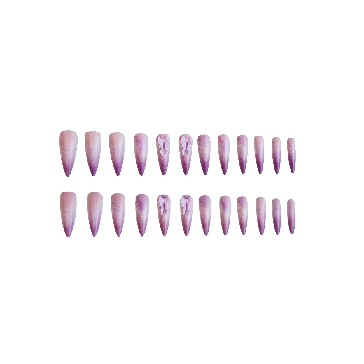 24개 위스테리아 리본 프레스온 네일 그라데이션 퍼플 우아한 롱 포인티드 인조 손톱 젠틀 발레 착용 가능한 가짜 손톱 팁