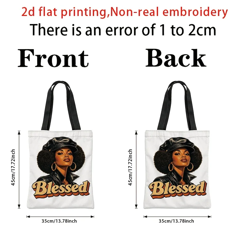 1pc, 2D Flat Printing, White Tote Bag with a Image and the Word 