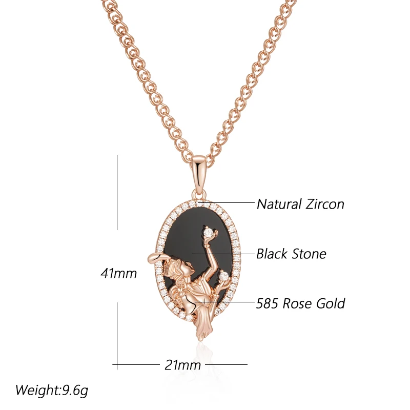 Kinel Hot Big Oval Black Stone Pendant Necklace Women Fashion 585 Rose Gold Color Accessories High Quality Daily Fine Jewelry