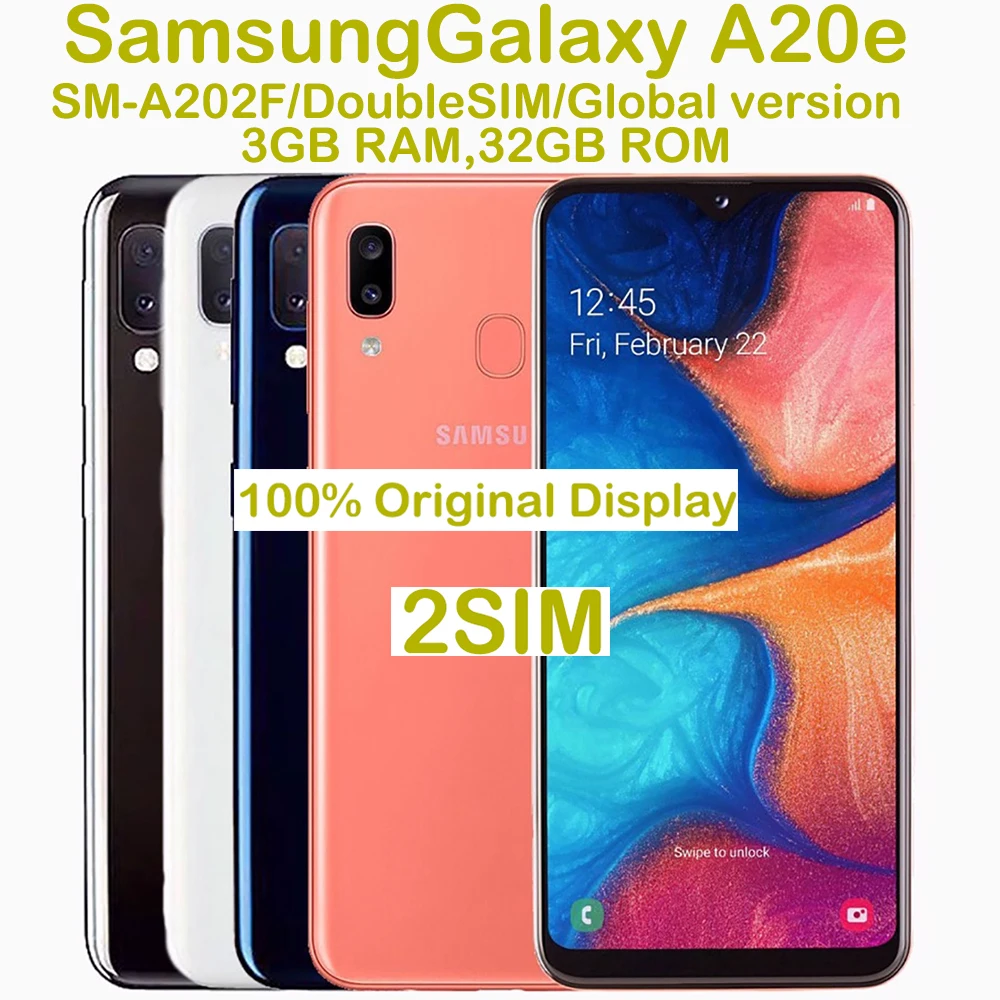 Refurbished Samsung Galaxy A20e Smart Android Phone 5.8-inch 720x1560 Global Edition 2SIM NFC Samsung Phone Original Unlocking