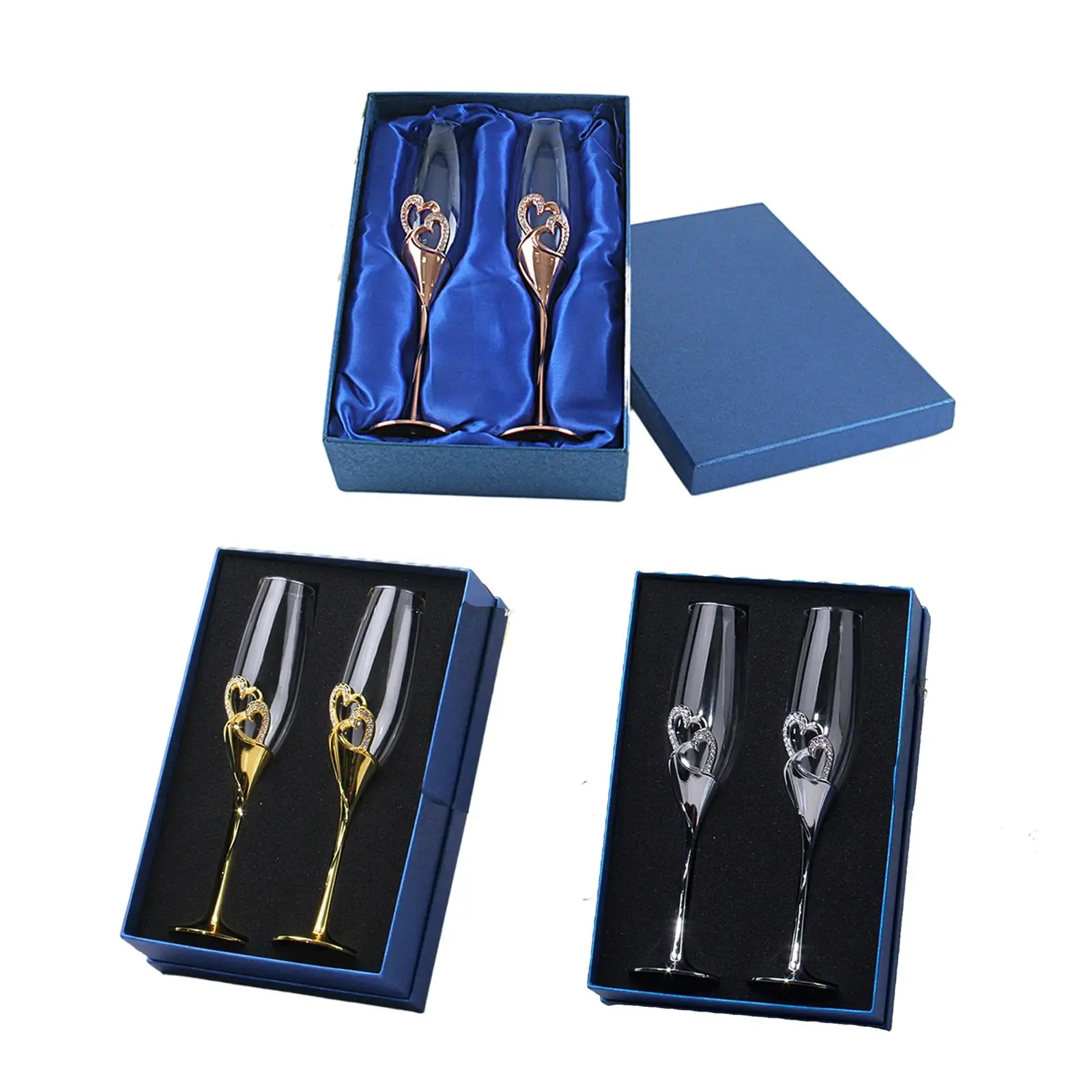 2 Pieces Champagne Coupe Crystal Goblet Diamond Wedding Flute Set with Commemorative Crystal Glasses for Engagement Toast
