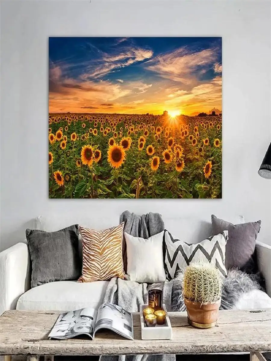 Sunflower Landscape Canvas Art  Sunrise Nature Scene Wall Poster Living Room Decor Unframed