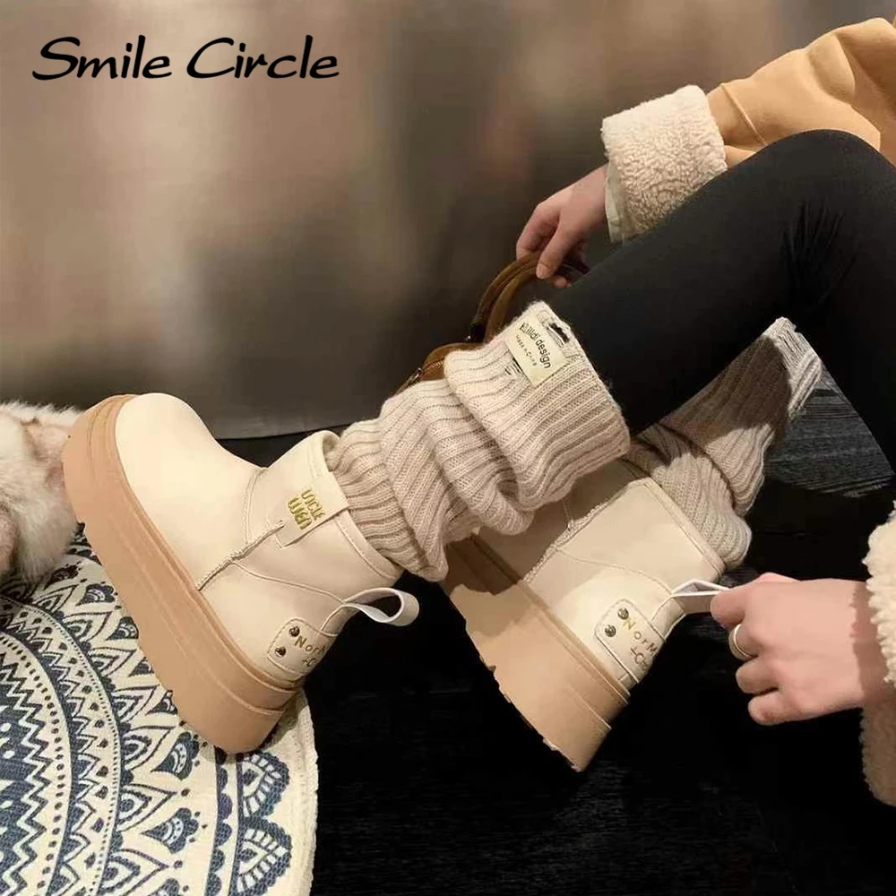 

Женские зимние ботинки Smile Circle, теплые ботинки на массивном каблуке, зимние модные повседневные ботинки с круглым носком