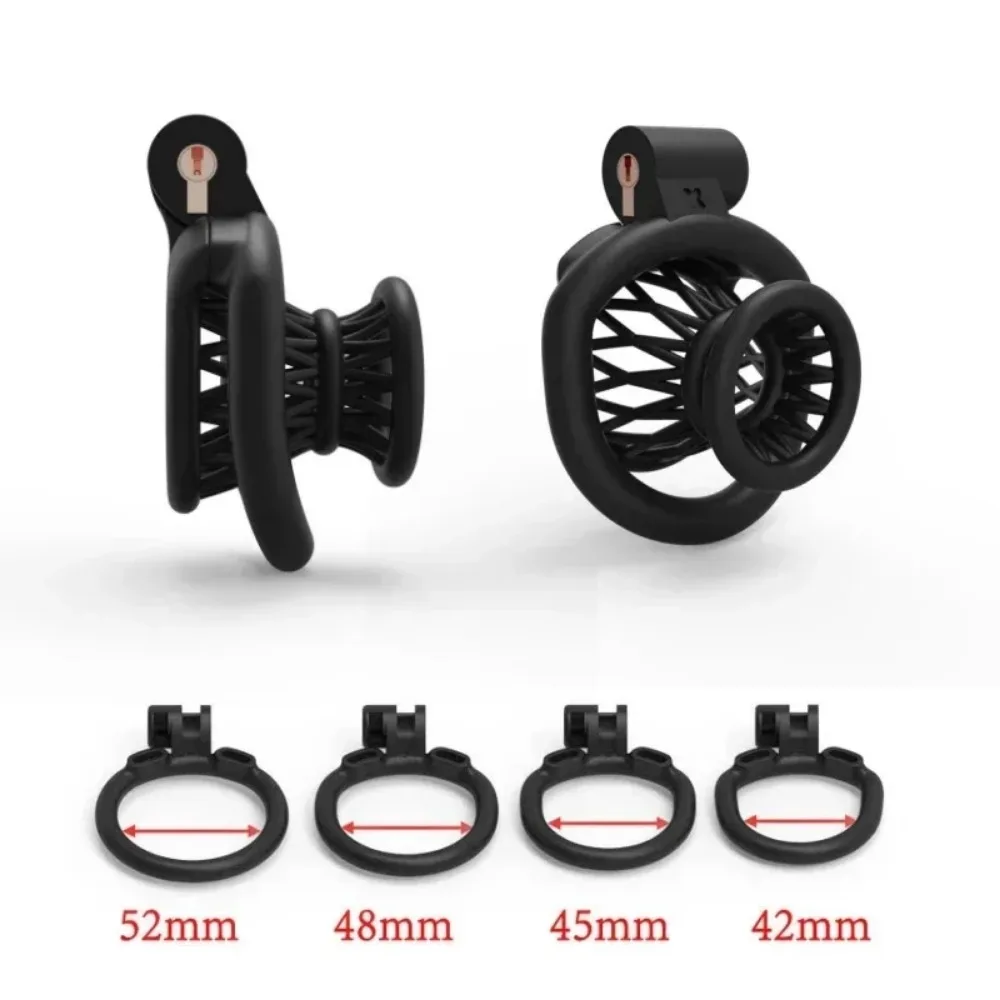 ABS Fish Basket Chastity Cage for Men Gay Light Weight Restrain Small Cock Lock with 4 Penis Rings BDSM Lock Device Adults Toys