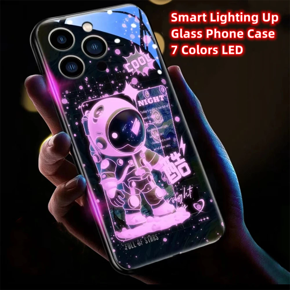 2026 Beliebte Astronauten-Sound-Control-LED-Flash-Hüllen Leuchtende Glasabdeckung für iPhone Air 17 E 16 E 15 14 13 12 11 Pro Max Plus – Detail 29