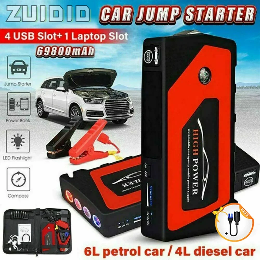 69800mAh Car Jump Starter Portable Power Bank Battery Booster 600A 12v Automotive Battery Charger Jumpstarter Articles For Cars