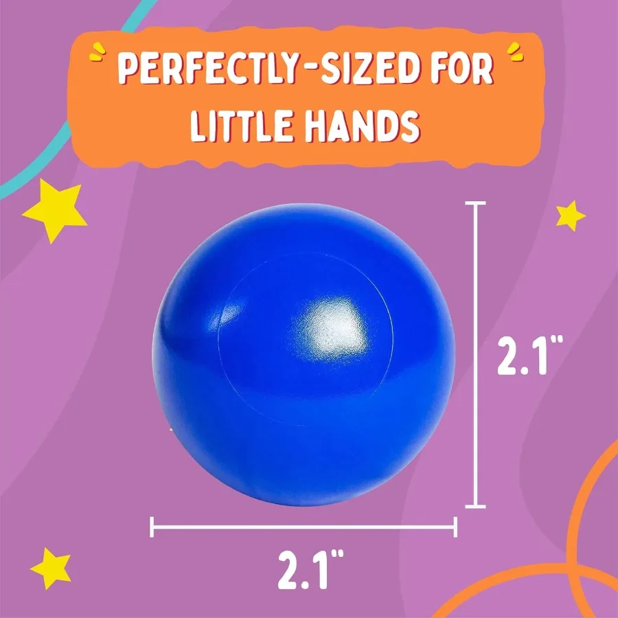 Mini bolas de plástico macio, 200 contagens com 8 cores vibrantes, à prova de esmagamento, sem bordas afiadas, ftalato não tóxico e sem BPA para B