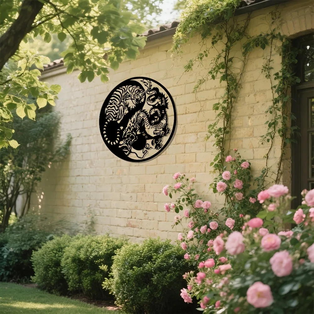 CIFBUY Iron Wall Art Metal Sculpture Rustproof Hanging Plaque Yin Yang Dragon Tiger Home Office Decor Ornament Accent