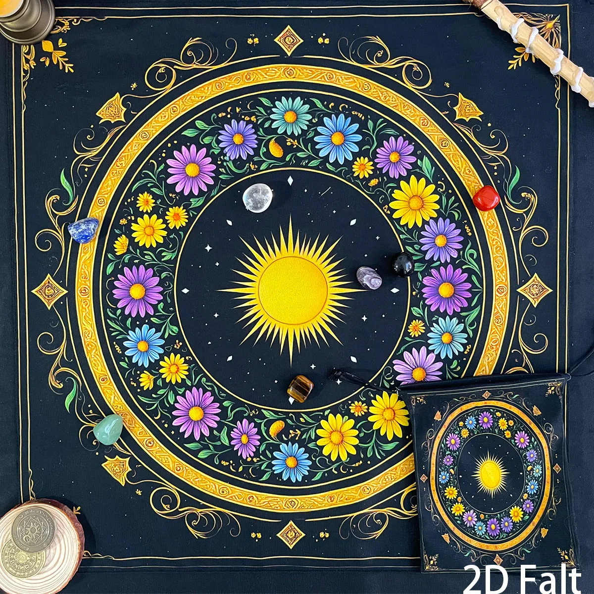 Tarot Card Set 1PCS Bohemian Sun&Floral Tarot Card Tablecloth 1 Storage Bag Suitable for Divination Enthusiasts Divination Altar