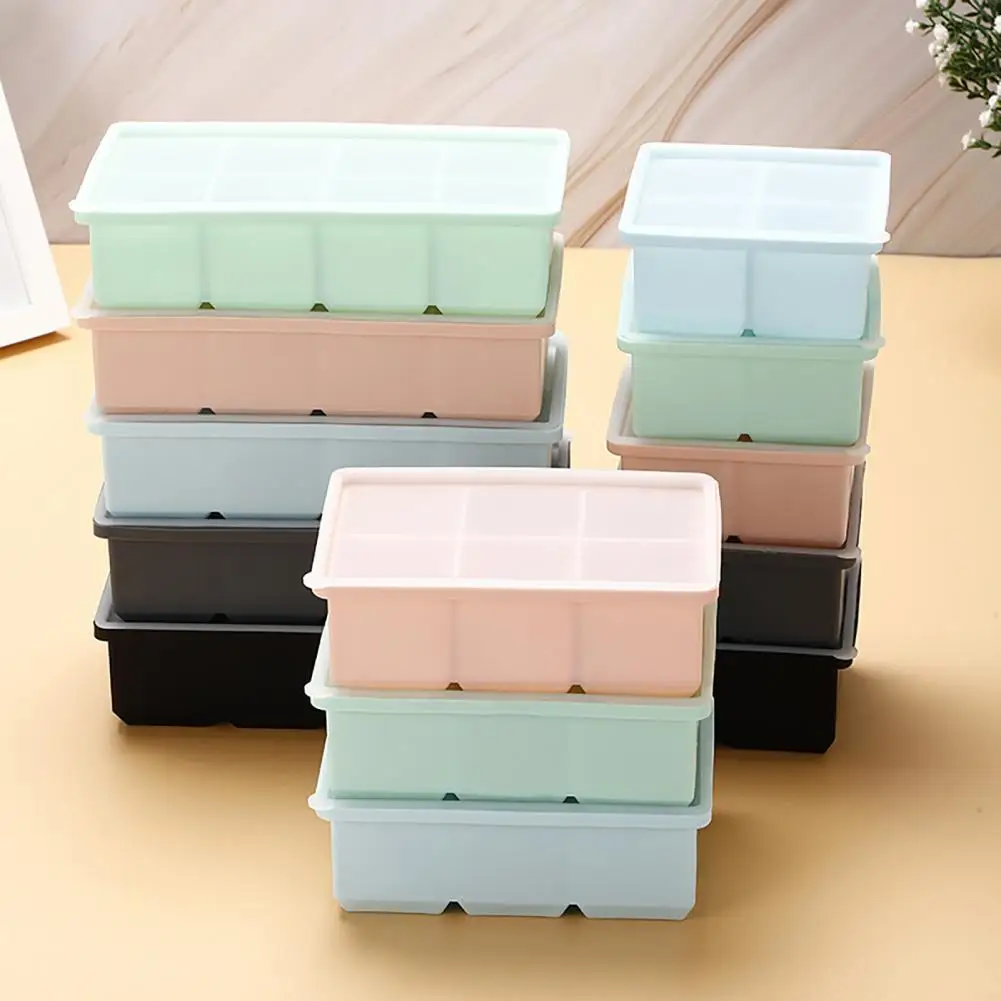 Silicone Ice Cube Tray DIY Transparent Lid Thickened Interlayer 4/6/8 Grids Ice Cube Making Tool Kitchen