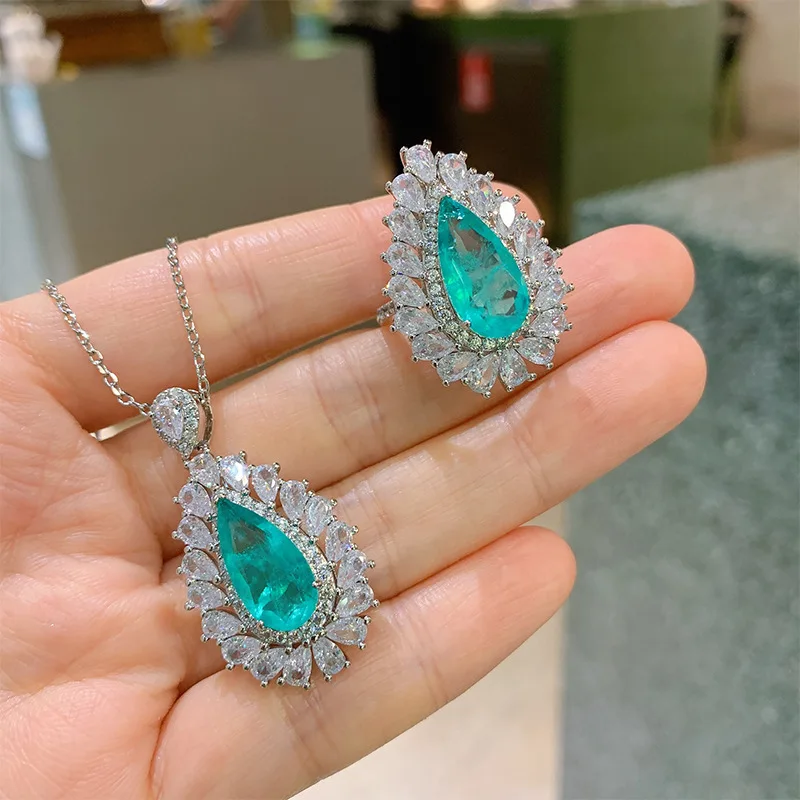 

Retro Square Water Droplets Paraiba Crystal Pendant Adjustable Ring Women's Jewelry Dress Accessories Party Wedding Anniversary