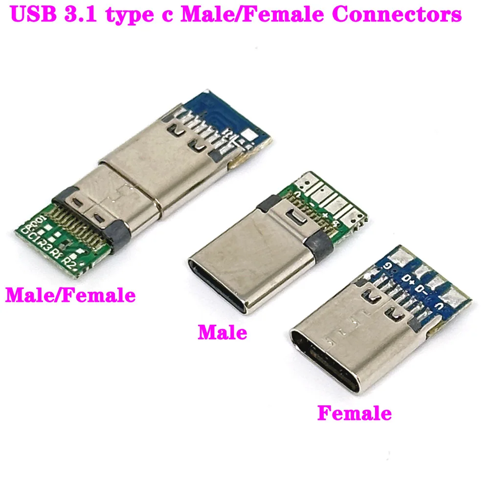 

USB 3.1 type c Male/Female Connectors Jack Tail 24pin USB Male Plug Electric Terminals welding DIY data cable Support PCB Board