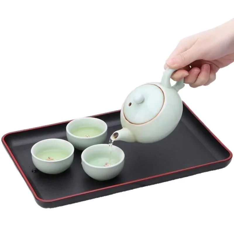 1PC Plastic Rectangular Tray Creative Black Storage Tray Tableware Cup Storage Breakfast Bread Plate Kitchen Supplies 2 Size