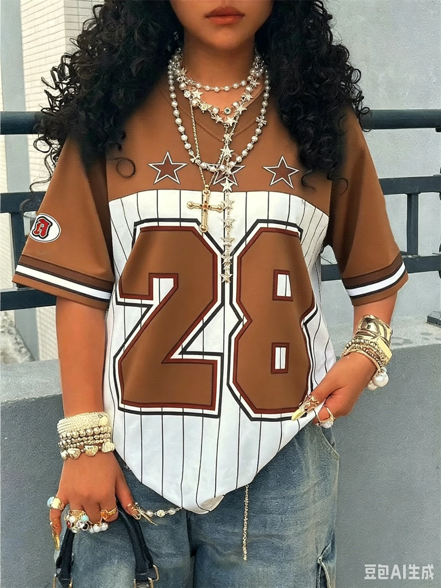 Los Angeles No.28 Digital Printed Striped Jersey Tshirt Fashion Streetwear Short Sleeved Summer Casual Loose Top Family Matching