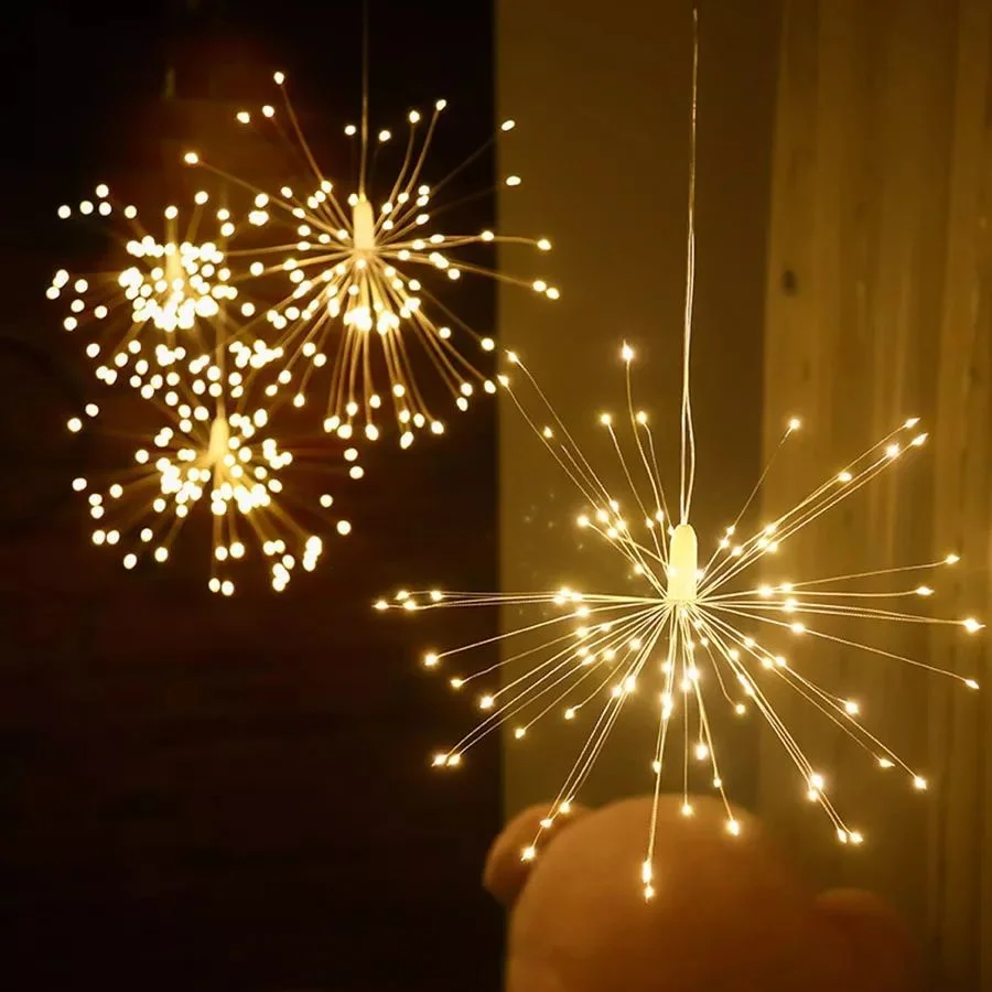 EU Plug 10PCS Hanging Christmas Starburst String Lights 8 Modes Firework Fairy Garland Light for Garden Party Wedding Decoration