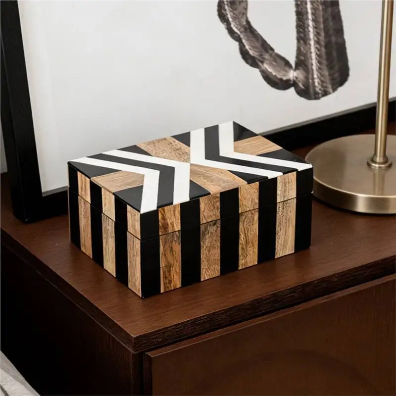 Avocado mango wood geometric pattern decorative box Nordic minimalist desktop storage box Jewelry jewelry box