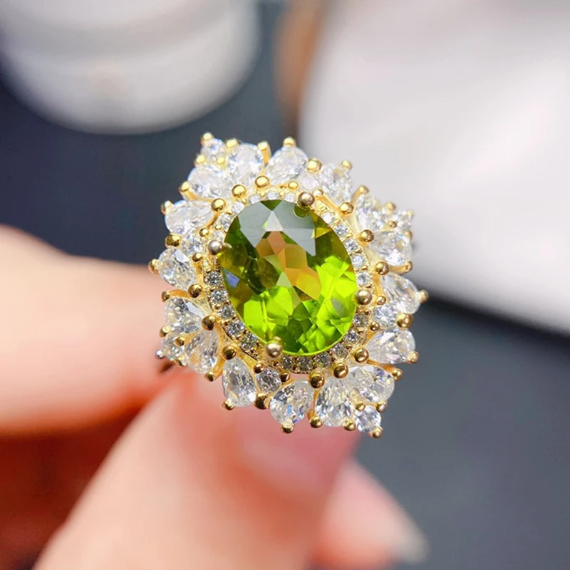 Natural Olivine ring for women silver 925 jewelry luxury gem stones 18k gold plated free shiping items Party Gift