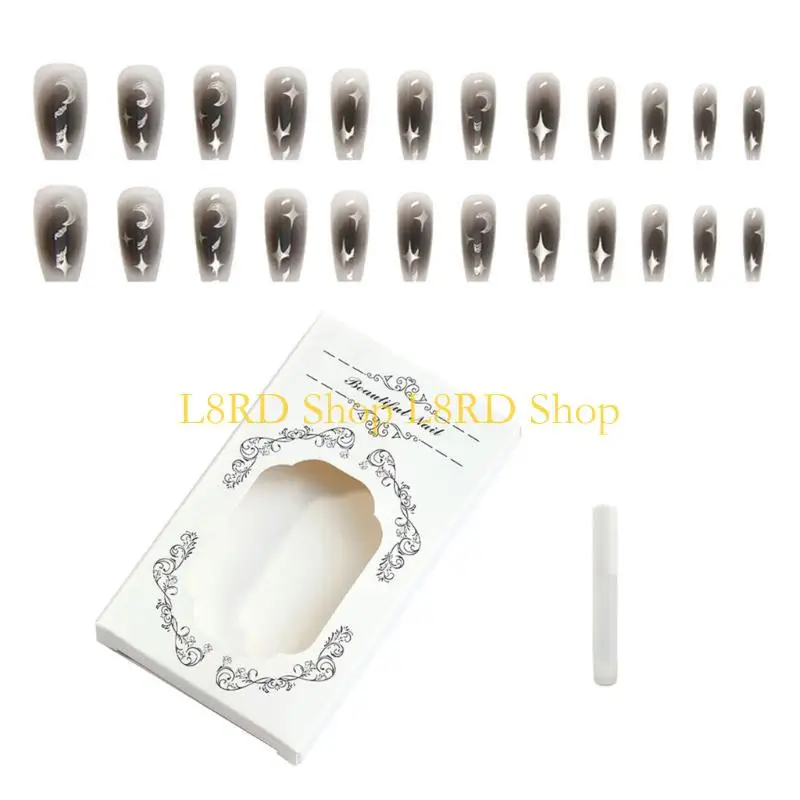 L8RD Coffin Press On Nails Black Gradient False Nails Long Full Cover on Nails