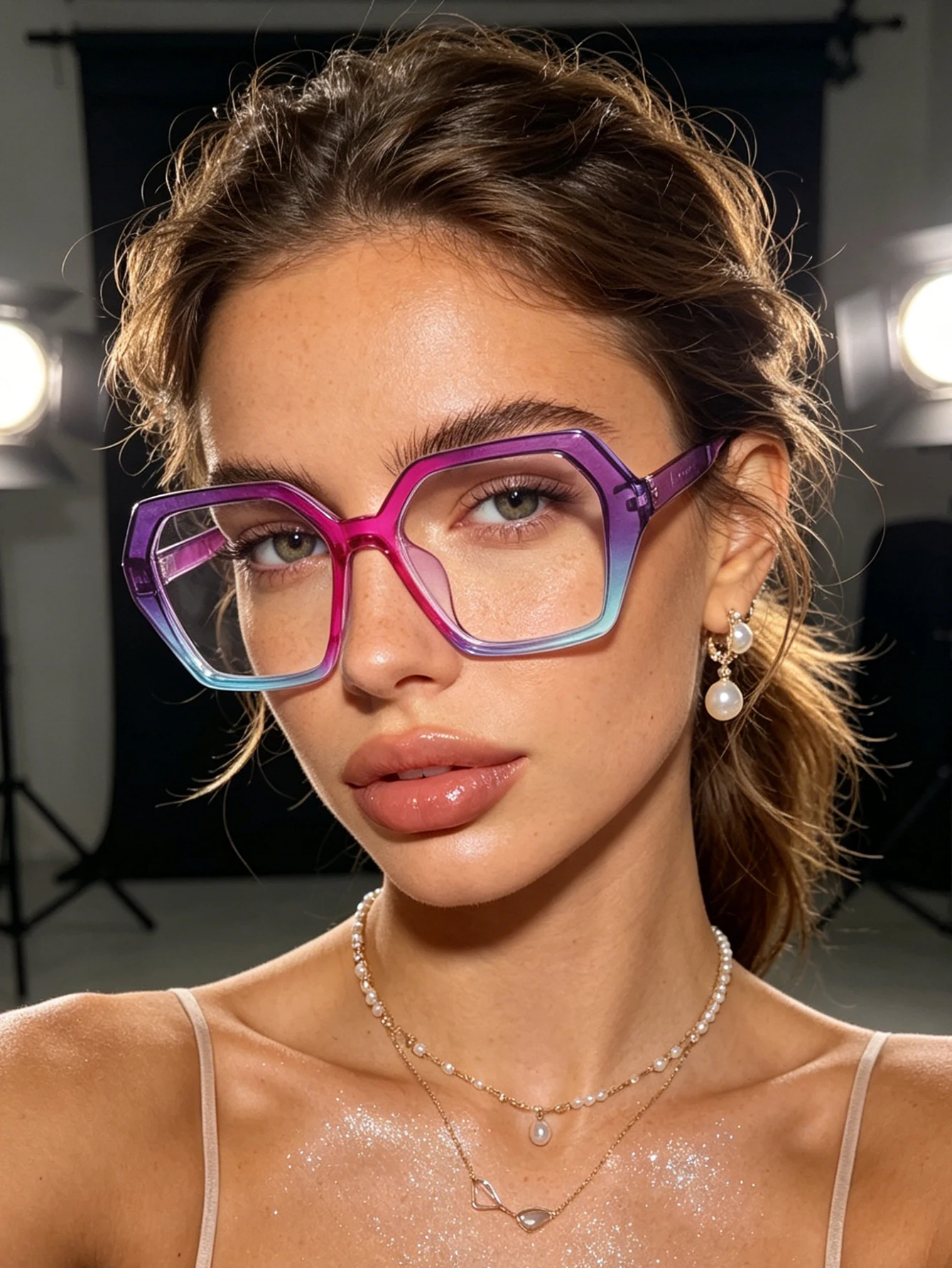 1pc three-color layered translucent hexagonal frame, three-dimensional angular structure, casual shopping with glasses