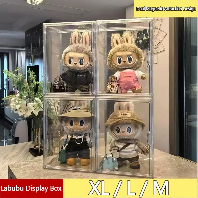 

Ящик для хранения Labubu, подставка для дисплея, прозрачный большой плюшевый шкаф для кукол, пылезащитный глухой ящик, органайзер для витрины LABUBU