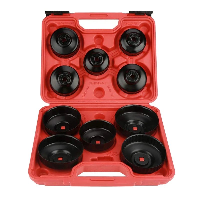 10-Pieces Universal Oil Change Filter Cap Wrench Cup Socket 3/8 Inch Square Drive Oil Canister Socket With Case