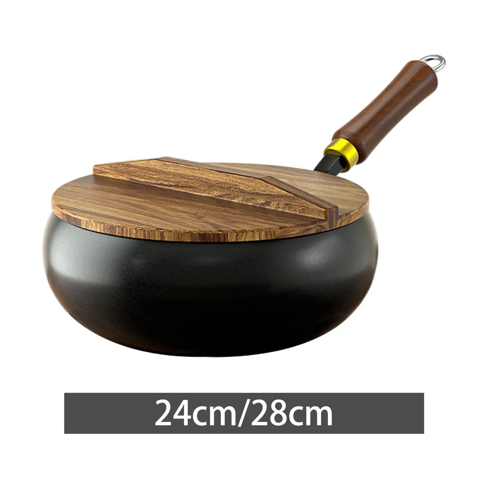 

Чугунная сковорода вок, индукционная плита, кипящая деревянная ручка, антипригарная сковорода вок с деревянной крышкой для кемпинга, ресторана, отеля