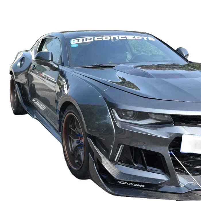 Newest wide body kit for Chev rolet Camaro ZL1 bumper wide fenders Carbon fiber front lip side skirts engine hood rear diffuser