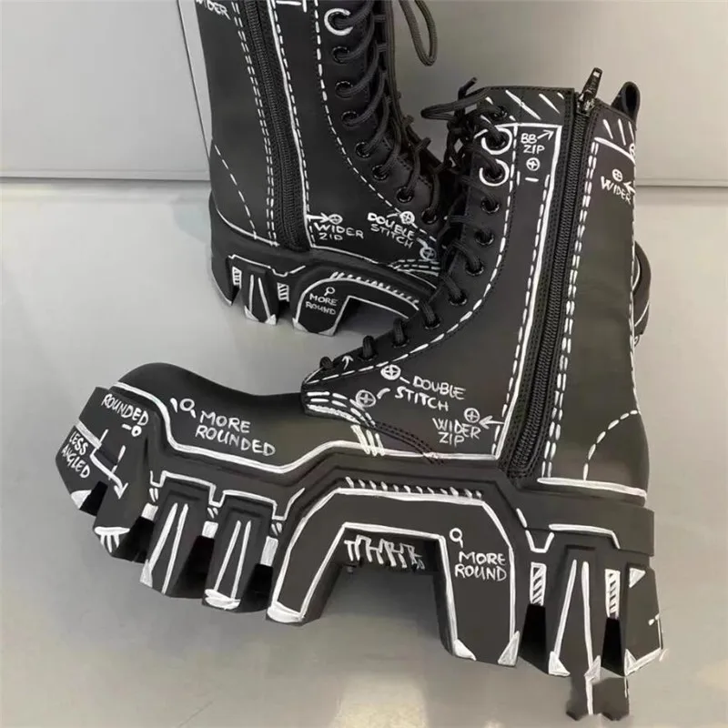Thick Bottom Man High Top Boot Fashion Men Lace Up Black Boots
