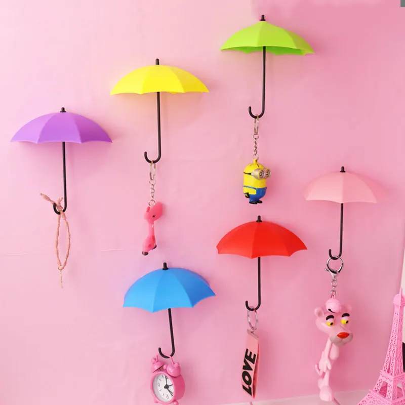 

3Pcs/set Creative Umbrella Shape Hook Colorful Key Hanger Holder Home Bedroom Wall Door Clothing Hanger Decoration Accessories