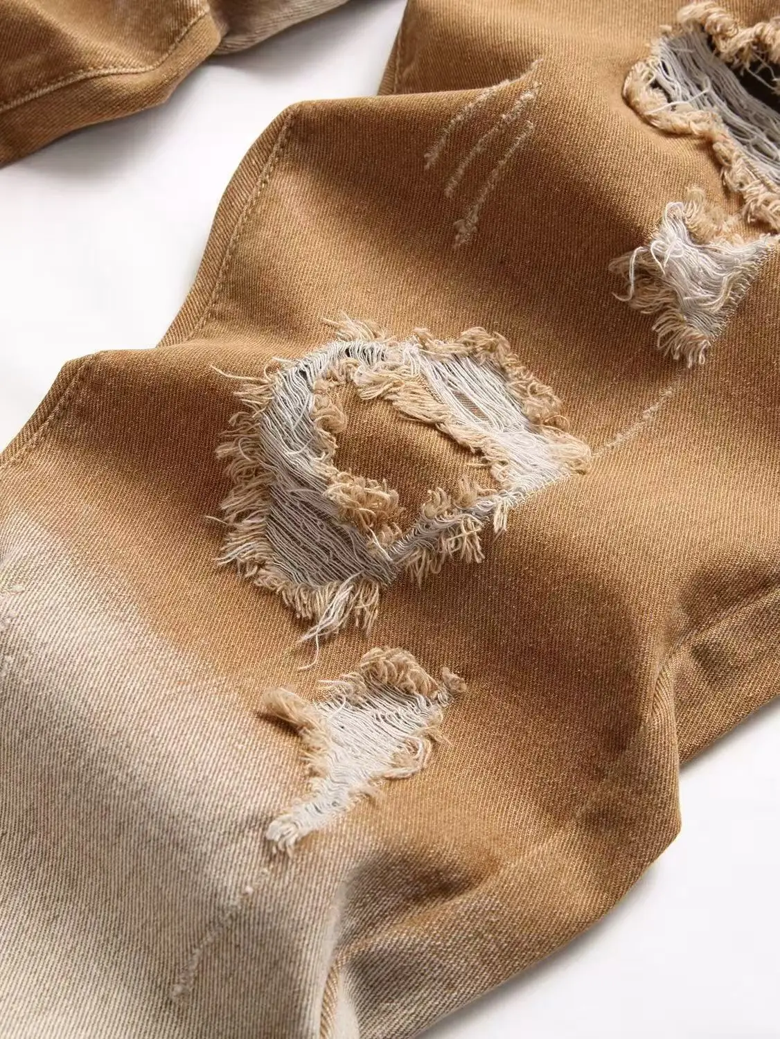 Y2K fashion new men's jeans scratch wash nostalgic stretch slim fit khaki jeans designer hip-hop brand pants hombre