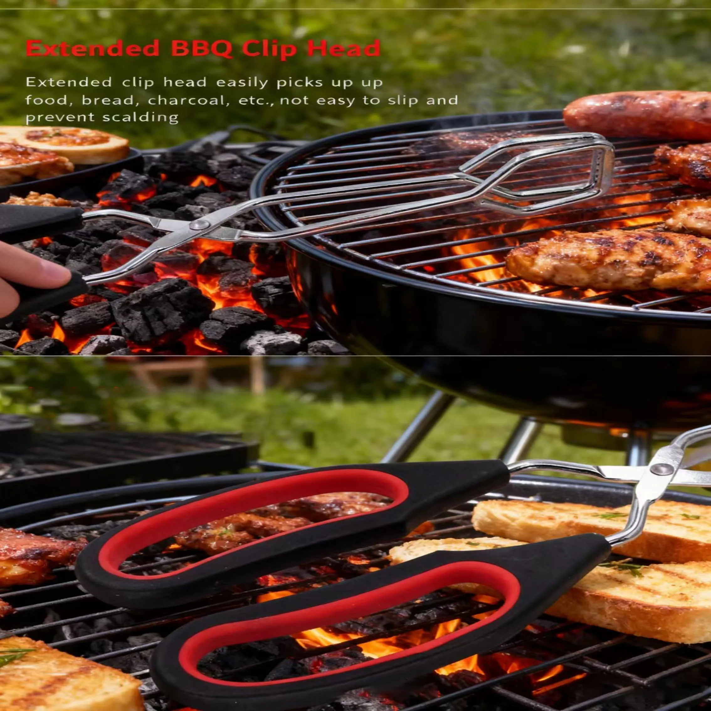 قطعة واحدة من مشبك الطعام متعدد الوظائف، مشبك فحم الشواء، مشبك الشواء، مشبك الخبز، ملقط النار الممتد، ملحقات الشواء