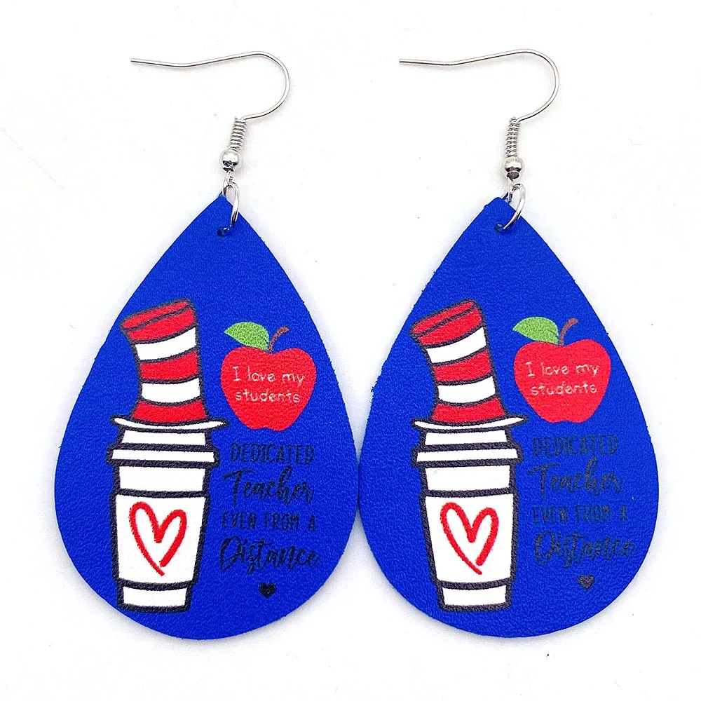 Funny Faux Leather Teacher Earrings for Women Dr. Seuss Day Dangle Earrings Graduation Back To School Gift for Teacher Student