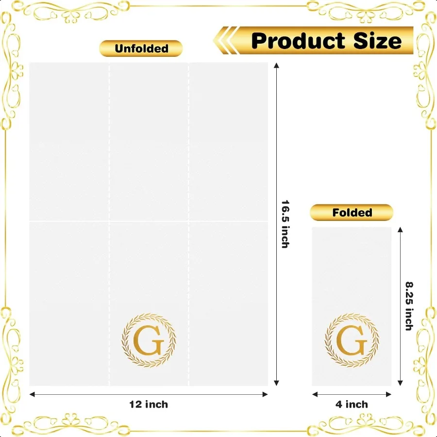 100 Tovaglioli con monogramma dorato Asciugamani con lettera G Tovaglioli decorativi per la cena per gli ospiti Asciugamani con monogramma per il bagno Weddin